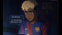 Meme bintang Barca Lamine Yamal bersedih hati saat tahu Nico Williams tidak gabung ke klubnya. Foto: dok. Internet/X (Twitter)