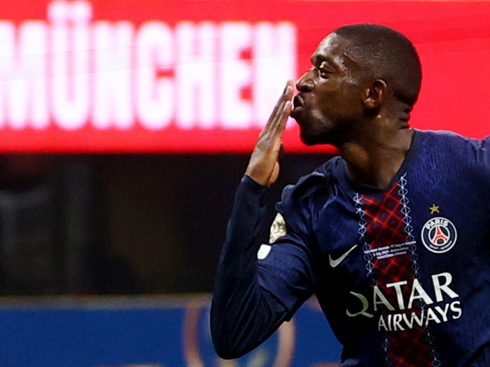 Soccer Football - FIFA Club World Cup - Quarter Final - Paris St Germain v Bayern Munich - Mercedes-Benz Stadium, Atlanta, Georgia, U.S. - July 5, 2025 Paris St Germain's Ousmane Dembele celebrates scoring their second goal REUTERS/Kai Pfaffenbach