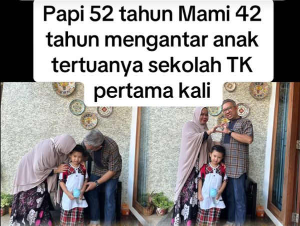 10 Poret Viral Papi 52 Tahun dan Mami 42 Tahun Antar Anak Pertama Masuk TK