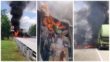 Truk Ekspedisi Terbakar di Jalan Tol Lampung, Api Diduga dari Paket