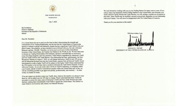 Presiden Amerika Serikat (AS) Donald Trump telah mengirimkan surat kepada Presiden RI Prabowo Subianto mengenai penetapan tarif impor 32 persen untuk Indonesia.