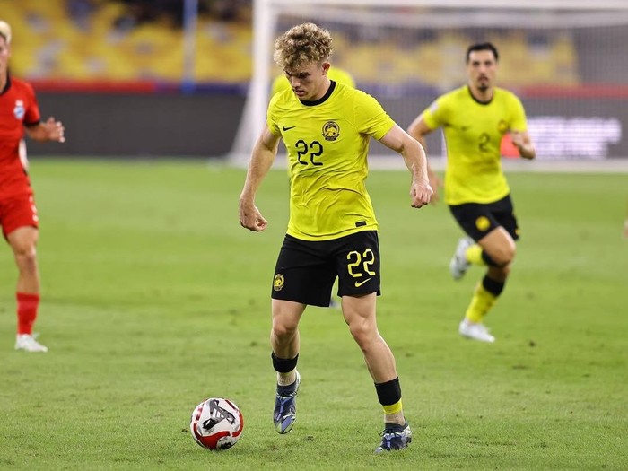 Penyerang Timnas Malaysia U-23, Fergus Tierney, dalam salah satu pertandingan.