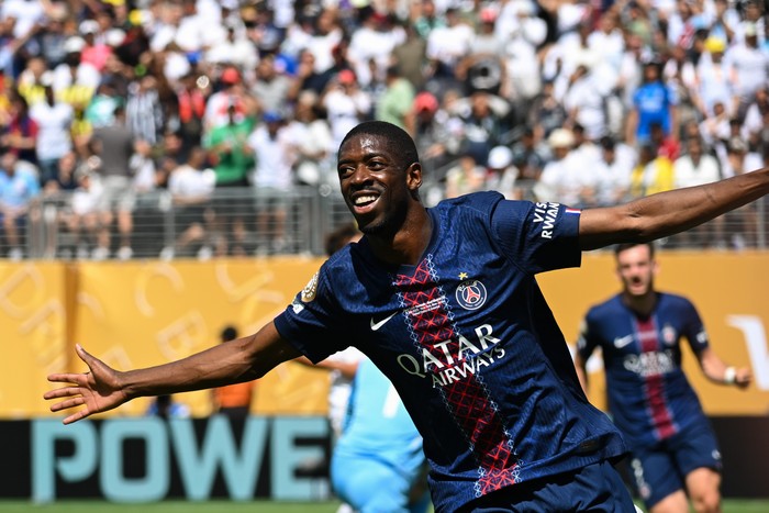 2224344630 EAST RUTHERFORD, NEW JERSEY - JULY 09: Ousmane Dembele #10 of Paris Saint-Germain celebrates after scoring his team's second goal during the first half of the FIFA Club World Cup 2025 semi-final match between Paris Saint-Germain and Real Madrid CF at MetLife Stadium on July 09, 2025 in East Rutherford, New Jersey. (Photo by Howard Smith/ISI Photos/ISI Photos via Getty Images)