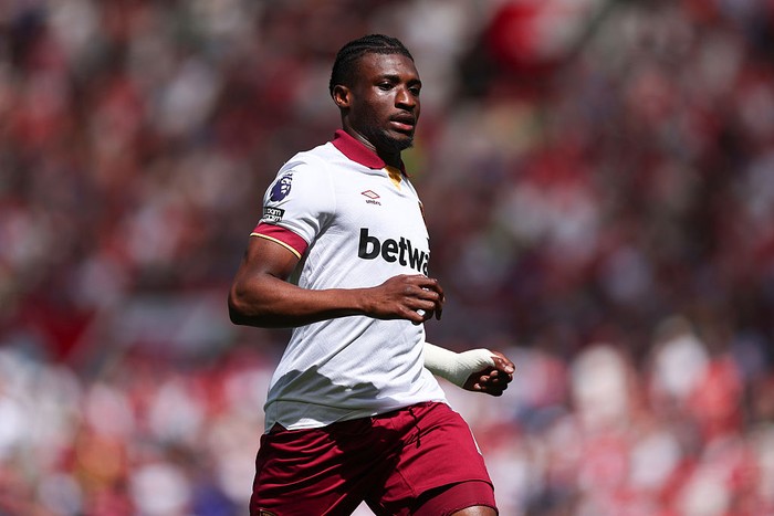 MANCHESTER, ENGLAND - MAY 11: Mohammed Kudus of West Ham United during the Premier League match between Manchester United FC and West Ham United FC at Old Trafford on May 11, 2025 in Manchester, England. (Photo by Marc Atkins/Getty Images)