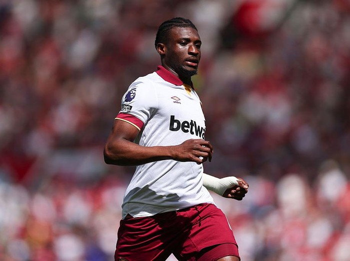 MANCHESTER, ENGLAND - MAY 11: Mohammed Kudus of West Ham United during the Premier League match between Manchester United FC and West Ham United FC at Old Trafford on May 11, 2025 in Manchester, England. (Photo by Marc Atkins/Getty Images)