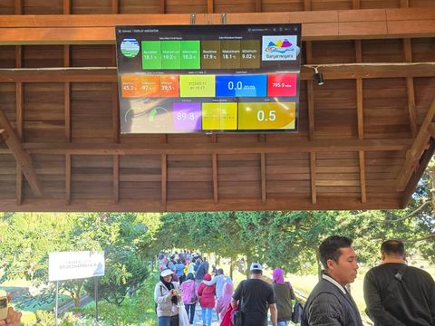 Monitor hasil pantauan cuaca Dieng di pintu masuk obJek rekreasi Dieng. Foto diunggah Jumat (11/7/2025).