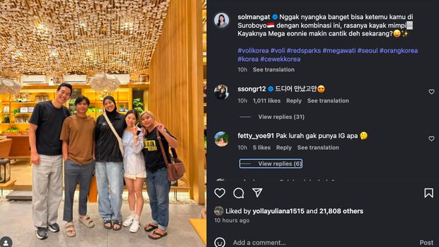 Pelatih Red Sparks Ko Hee Jin bertemu Megawati Hangestri Pertiwi di Surabaya.