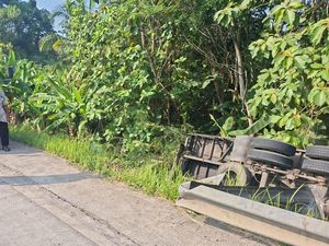 Truk Tronton Terguling Nyemplung Parit di Tambak Banyumas Truk Tronton Terguling Nyemplung Parit di Tambak Banyumas