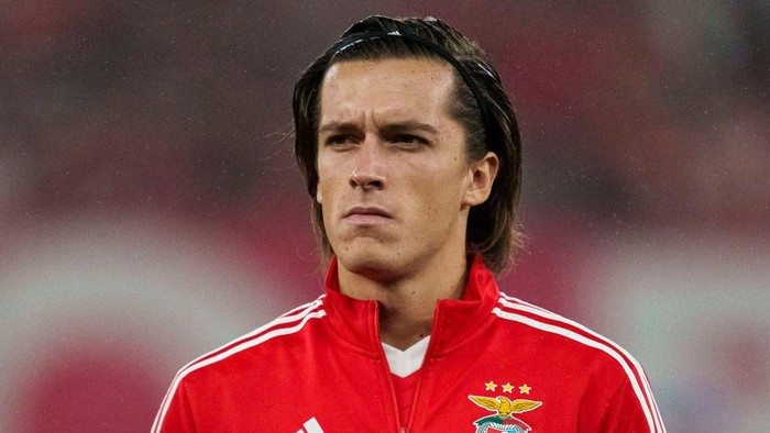 LISBON, PORTUGAL - OCTOBER 2: Alvaro Carreras of SL Benfica getting into the field prior to the UEFA Champions League 2024/25 League Phase MD2 match between SL Benfica and Atletico de Madrid at Estádio do SL Benfica on October 2, 2024 in Lisbon, Portugal. (Photo by Pedro Loureiro/Eurasia Sport Images/Getty Images)