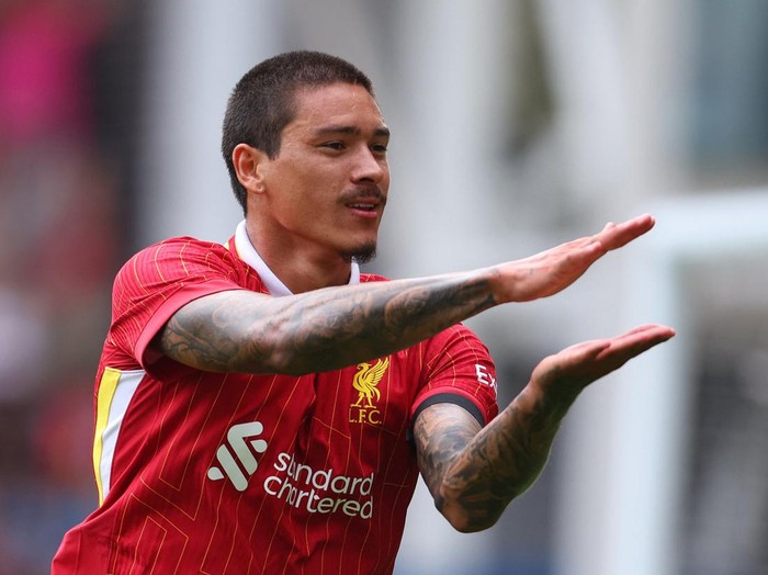 Soccer Football - Pre-Season Friendly - Preston North End v Liverpool - Deepdale, Preston, Britain - July 13, 2025 Liverpool's Darwin Nunez celebrates scoring their second goal Action Images via Reuters/Ed Sykes