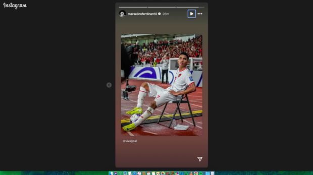 Marselino Ferdinan mengunggah momen selebrasi gol unik ke gawang Arab Saudi sesaat setelah drawing babak keempat Kuaifikasi Piala Dunia 2026 rampung digelar pada Kamis (17/7). Indonesia tergabung satu grup dengan Arab Saudi dan Irak. (Tangkapan Layar Instagram @marselinoferdinan10)