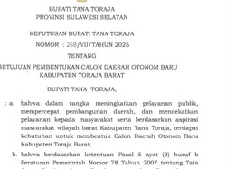 Bupati Tator Setujui Pemekaran Toraja Barat, 8 Kecamatan Siap Bergabung