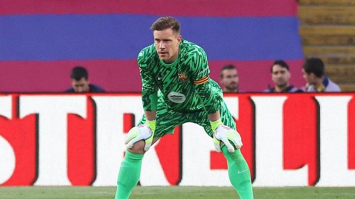 Marc-Andre ter Stegen plays during the match between FC Barcelona and Villarreal CF, corresponding to week 37 of LaLiga EA Sports, at the Olympic Stadium Lluis Companys, in Barcelona, Spain, on May 18, 2025. (Photo by Joan Valls/Urbanandsport/NurPhoto via Getty Images)