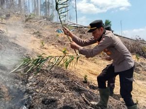 Demi Padamkan Karhutla di Rohul, Polisi-TNI Rela Jalan Kaki ke Titik Hotspot