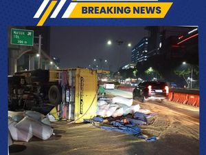 Truk Terguling di Tol Dalam Kota, Muatan Kopi Tumpah ke Jalan Truk Terguling di Tol Dalam Kota, Muatan Kopi Tumpah ke Jalan