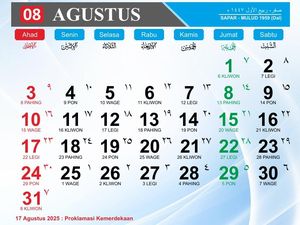 Kalender Agustus 2025: Jadwal Libur, Cuti, dan Hari Besar Nasional Kalender Agustus 2025: Jadwal Libur, Cuti, dan Hari Besar Nasional