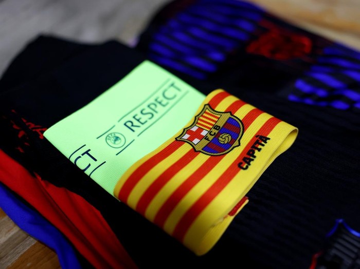 NYON, SWITZERLAND - APRIL 25: The UEFA Respect and FC Barcelona captain's armbands are seen inside the dressing room prior to the UEFA Youth League 2024/25 Semi-final between AZ Alkmaar and FC Barcelona at Centre Sportif de Colovray on April 25, 2025 in Nyon, Switzerland. (Photo by Jan Kruger - UEFA/UEFA via Getty Images)