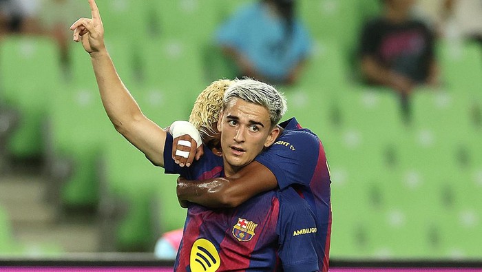 DAEGU, SOUTH KOREA - AUGUST 04: Gavi of FC Barcelona celebrates scores his side’s first goal during the pre-season friendly between FC Barcelona and Daegu FC at Daegu Stadium on August 04, 2025 in Daegu, South Korea. (Photo by Han Myung-Gu/Getty Images)
