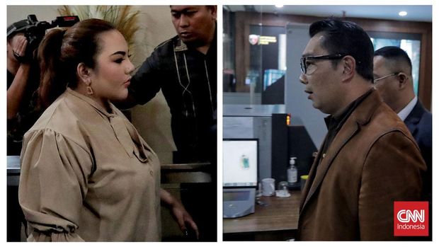 Mantan Gubernur Jawa Barat Ridwan Kamil dan Lisa Mariana menjalani tes DNA di gedung Bareskrim Polri, Mabes Polri, Jakarta, Kamis, 7 Agustus 2025. (CNN Indonesia/Adhi Wicaksono)