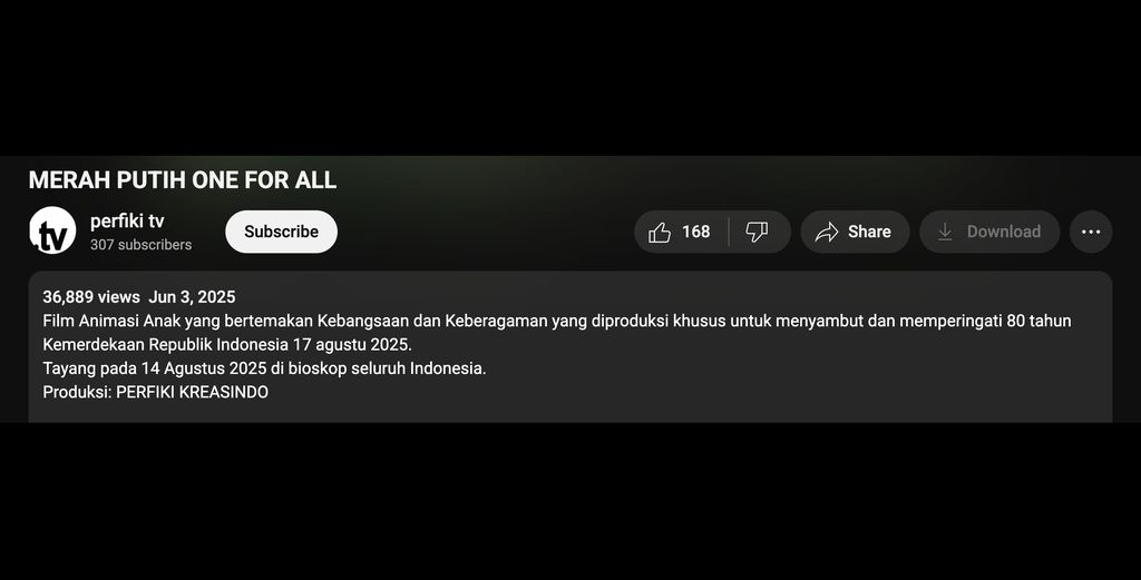 Takarir trailer Merah Putih: One for All di YouTube. (Perfiki Kreasindo)