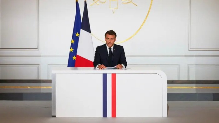 French President Emmanuel Macron holds a news conference at the Elysee Palace, in Paris, Friday, June 13, 2025. (AP)