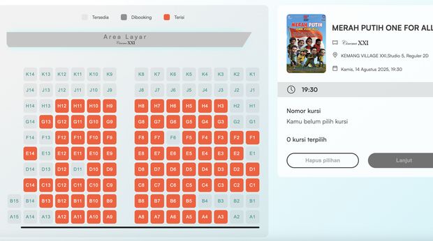 Film kontroversial Merah Putih One for All tetap menarik sebagian penonton bioskop untuk membeli tiket film animasi tersebut pada hari pertama penayangannya, Kamis (14/8).