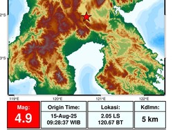 Gempa Bumi Terkini M 4,9 Guncang Poso Sulteng, Kedalaman 5 Km