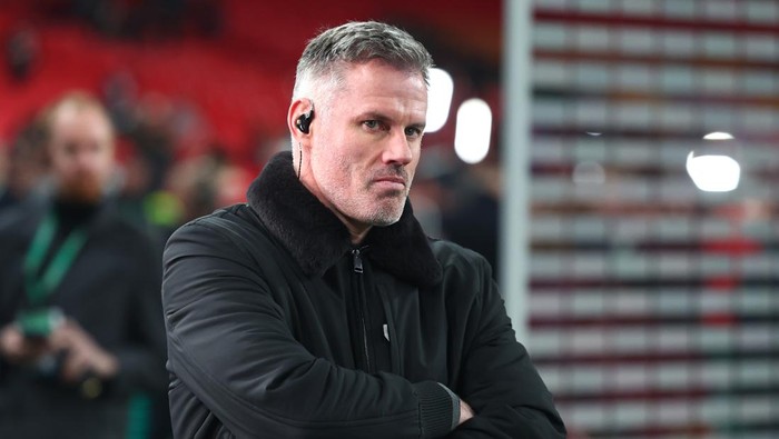 LONDON, ENGLAND - MARCH 16:   Jamie Carragher looks on at the end of the Carabao Cup Final between Liverpool and Newcastle United at Wembley Stadium on March 16, 2025 in London, England. (Photo by Chris Brunskill/Fantasista/Getty Images)