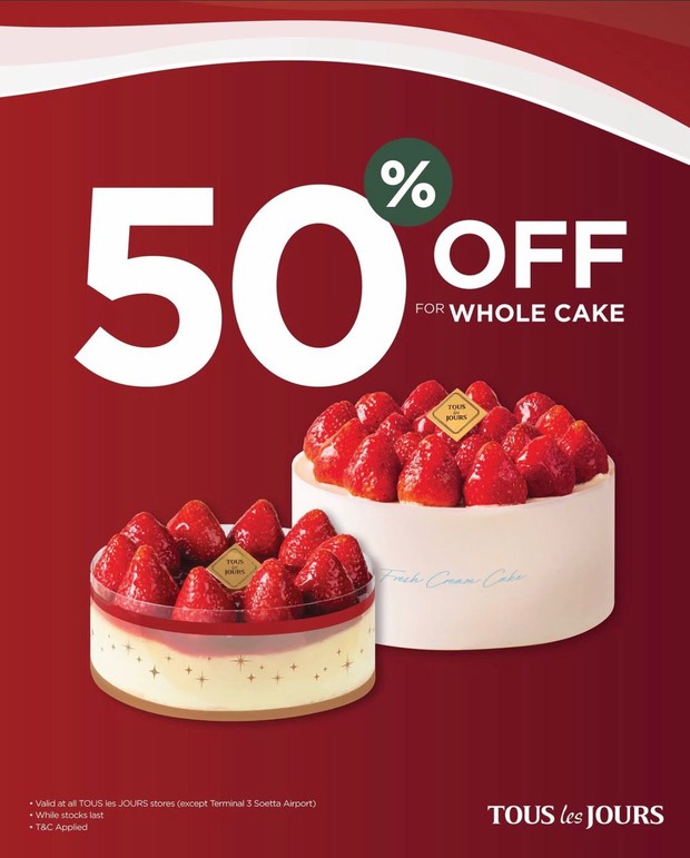 Tous Les Jours: Diskon 50% Whole Cake/Foto: Instagram @touslesjoursid