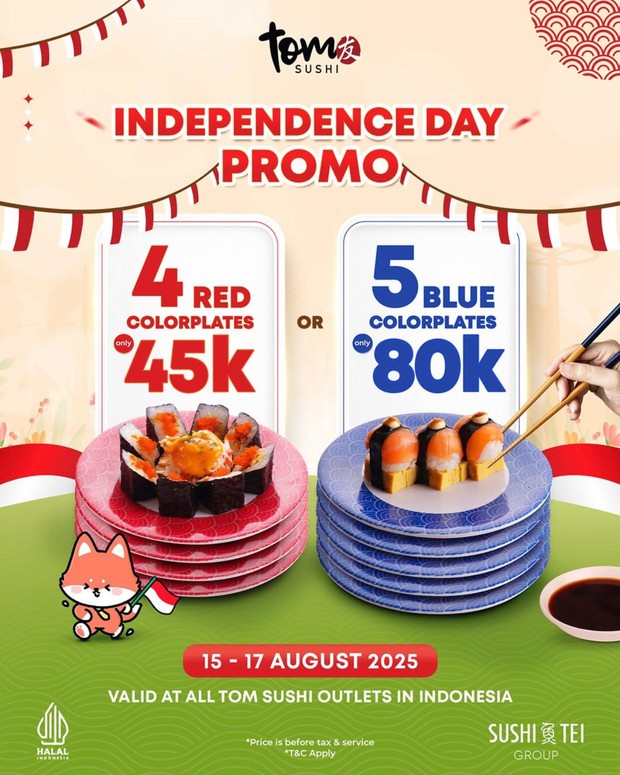 Independence day promo Tom Sushi/Foto: Instagram @tomsushiidn