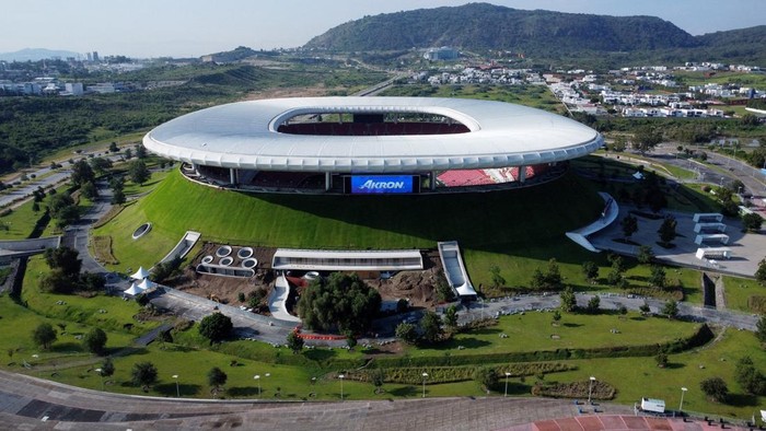 Soccer Football - Akron Stadium in Guadalajara is one of Mexico's three venues for the 2026 World Cup - Guadalajara, Mexico - August 14, 2025 General aerial view of Akron Stadium will host four matches of the FIFA World Cup 2026 including Mexico's second group stage match. It was inaugurated in 2010 and has a capacity of 50,000 spectators. It has hosted Pan American Games events and a Copa Libertadores final. REUTERS/Daniel Becerril