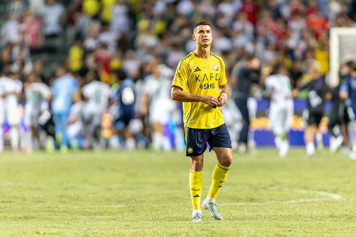 HONG KONG, CHINA - AUGUST 23: Cristiano Ronaldo of Al-Nassr reacts after Al-Nassr is defected by Al-Ahli after the penalty shoot out in the Saudi Super Cup final between Al-Nassr and Al-Ahli at Hong Kong Stadium on August 23, 2025 in Hong Kong, China.  (Photo by Yu Chun Christopher Wong/Eurasia Sport Images/Getty Images)