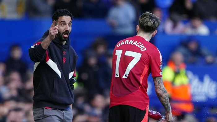 Manchester United manager Ruben Amorim with Alejandro Garnacho during the Premier League match at Goodison Park, Liverpool. Picture date: Saturday February 22, 2025. (Photo by Peter Byrne/PA Images via Getty Images)