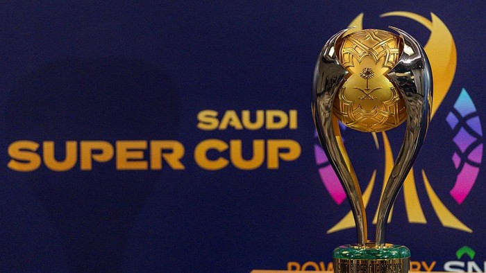HONG KONG, CHINA - AUGUST 22: The trophy of the Saudi Super Cup is seen during Saudi Super Cup Final Pre-Match Press Conference at the JW Marriott, on August 22, 2025 in Hong Kong, China.  (Photo by Yu Chun Christopher Wong/Eurasia Sport Images/Getty Images)