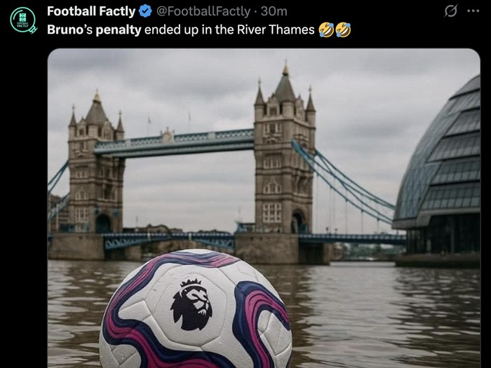 Meme Bruno Fernandes gagal cetak gol penalti saat menghadapi Fulham di Liga Inggris.
