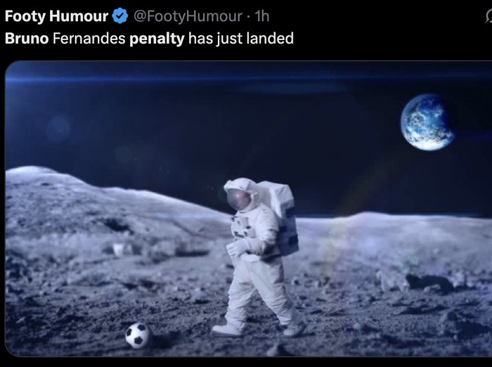 Meme Bruno Fernandes gagal cetak gol penalti saat menghadapi Fulham di Liga Inggris.
