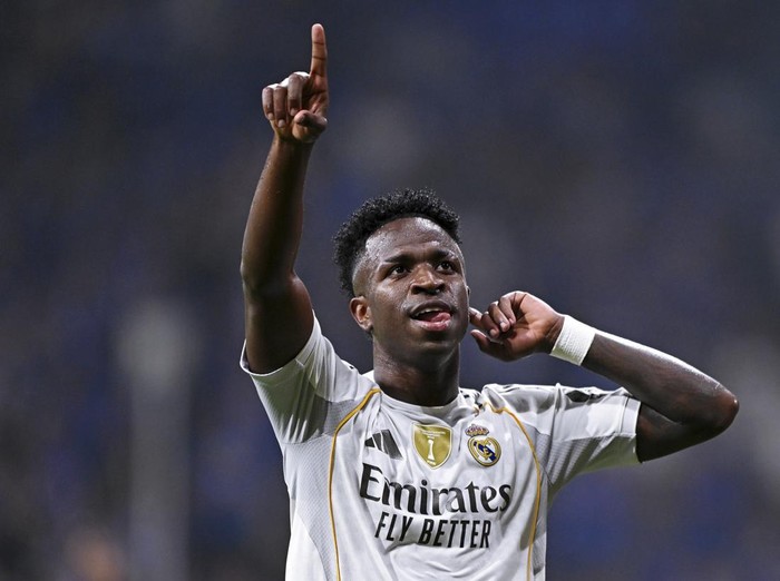 OVIEDO, SPAIN - AUGUST 24: Vinicius Junior of Real Madrid celebrates 0-3 during the LaLiga EA Sports  match between Real Oviedo v Real Madrid at the Estadio Municipal NMR Carlos Tartiere on August 24, 2025 in Oviedo Spain (Photo by Cesar Ortiz Gonzalez/Soccrates/Getty Images)