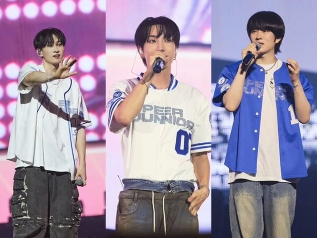 Potret Eunhyuk, Leeteuk, dan Heechul dalam konser 'Super Show 10'