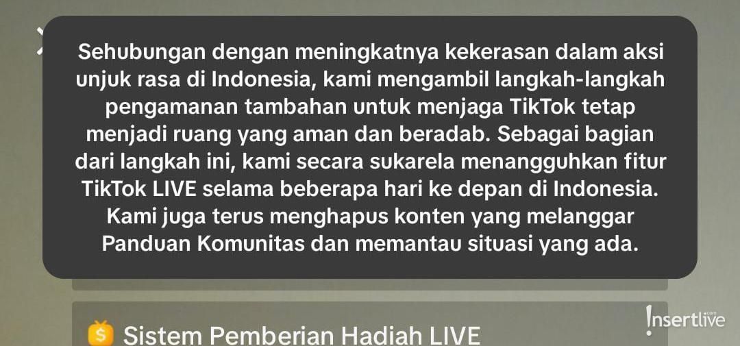 Fitur Live TikTok Dihapus
