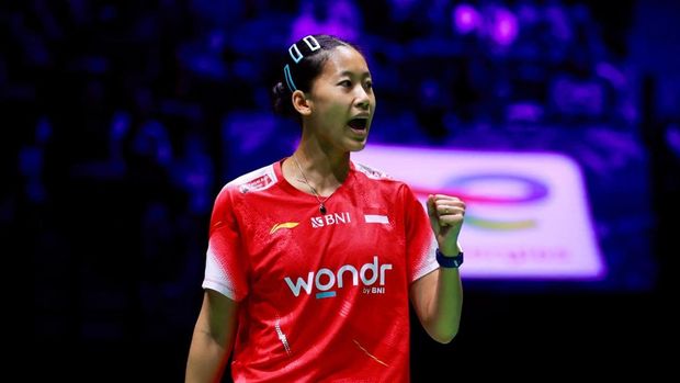 Putri Kusuma Wardani saat tampil di babak perempat final Kejuaraan Dunia 2025. (Arsip PBSI)