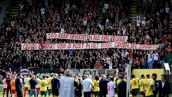 Calvin Verdonk SITTARD - NEC supporters hold up a banner for Calvin Verdonk during the Dutch Eredivisie match between Fortuna Sittard and NEC Nijmegen at the Fortuna Sittard Stadium on August 31, 2025, in Sittard, Netherlands. ANP ROBIN VAN LONKHUIJSEN (Photo by ANP via Getty Images)