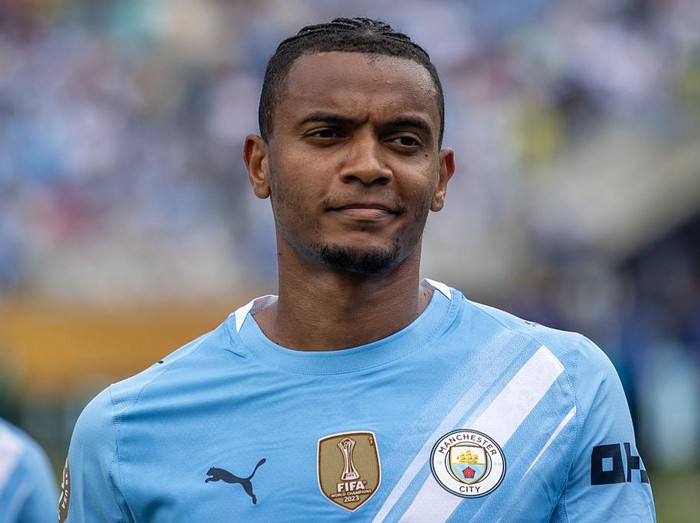 ORLANDO, FLORIDA - JUNE 26: Manuel Akanji #25 of Manchester City FC smirks before the FIFA Club World Cup 2025 group G match between Juventus FC and Manchester City FC at Camping World Stadium on June 26, 2025 in Orlando, United States. (Photo by Eston Parker/ISI Photos/ISI Photos via Getty Images)