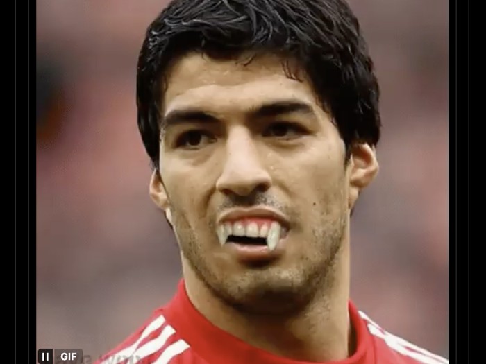 Meme Luis Suarez meludahi kubu lawan