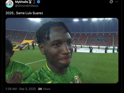 Meme ini bilang: Sudah tahun 2025, Suarez kok masih sama saja perilakunya? Foto: dok. Internet/X (Twitter)