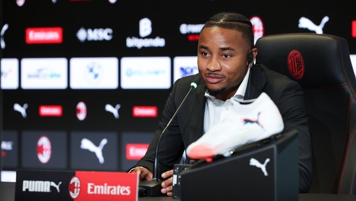 MILAN, ITALY - SEPTEMBER 04: New AC Milan signing Christopher Nkunku attends press conference at Casa Milan  on September 04, 2025 in Milan, Italy. (Photo by Sara Cavallini/AC Milan via Getty Images)