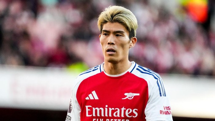 LONDON, ENGLAND - OCTOBER 5: Takehiro Tomiyasu of Arsenal  during the Premier League match between Arsenal FC and Southampton FC at Emirates Stadium on October 5, 2024 in London, England. (Photo by Rene Nijhuis/MB Media/Getty Images)