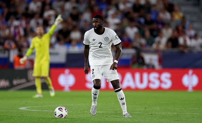 BRATISLAVA, SLOVAKIA - SEPTEMBER 04: Antonio Ruediger of Germany runs with the ballduring the FIFA World Cup 2026 qualifier match between Slovakia and Germany at on September 04, 2025 in Bratislava, Slovakia. (Photo by Lars Baron/Getty Images)