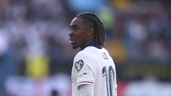 BIRMINGHAM, ENGLAND - SEPTEMBER 06: Eberechi Eze of England looks on during the FIFA World Cup 2026 qualifier match between England and Andorra at Villa Park on September 06, 2025 in Birmingham, England. (Photo by Michael Regan - The FA/The FA via Getty Images)