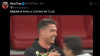 Bak Ronaldo yang bahagia, fans MU juga haru dalam euforia melihat kipernya itu bakal cabut. (Foto: X.com/@UTDTrey)