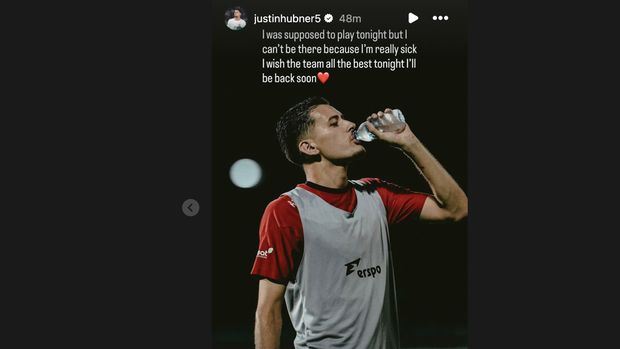 Status Justin Hubner di Instagram saat Indonesia vs Lebanon.